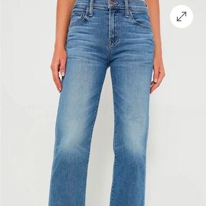 Mother jeans mid rise, rambler zip ankle fray